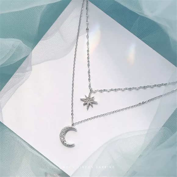 NWOT Silver Double layer moon & star choker - Picture 6 of 6